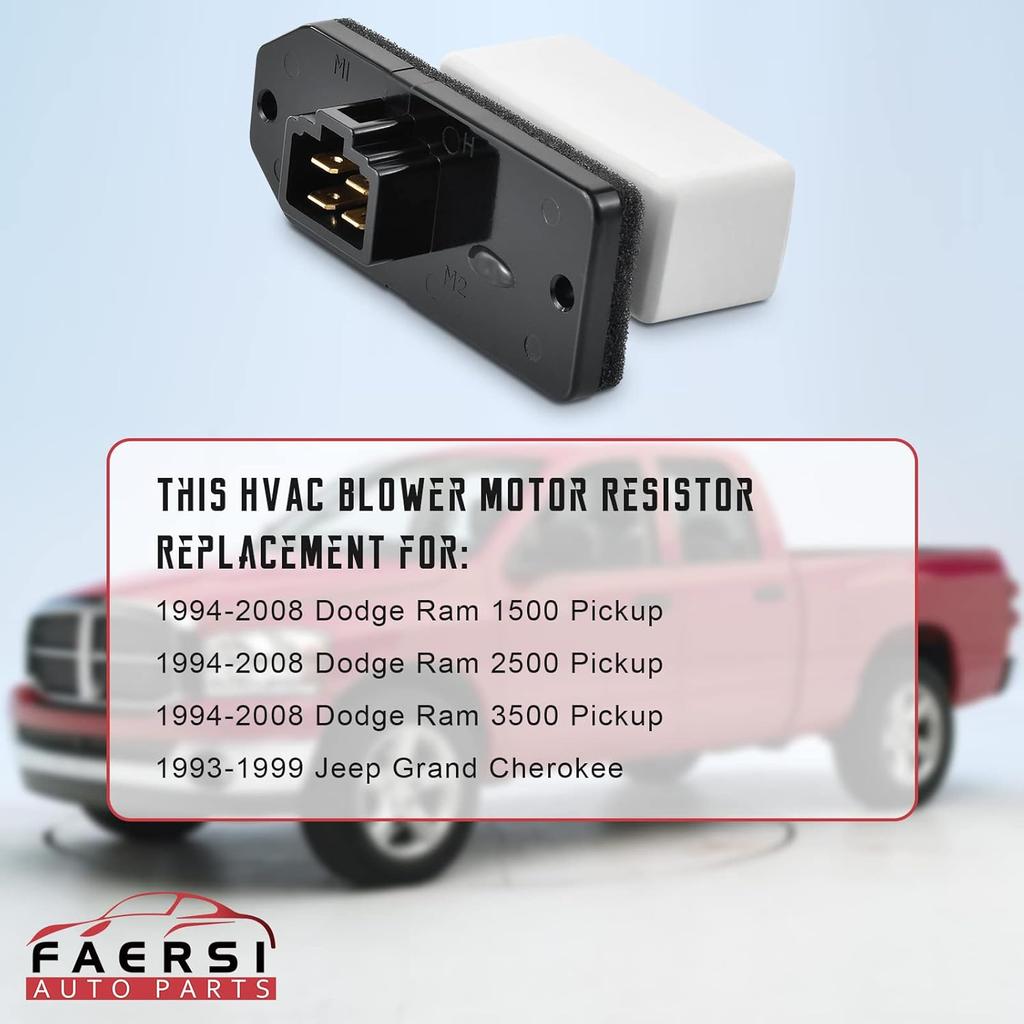 FAERSI HVAC Fan Blower Motor Resistor Replacement For 1994-2008 Dodge Ram 1500 2500 3500 Pickup,1993-1999 Grand Cherokee Replaces RU109 973020