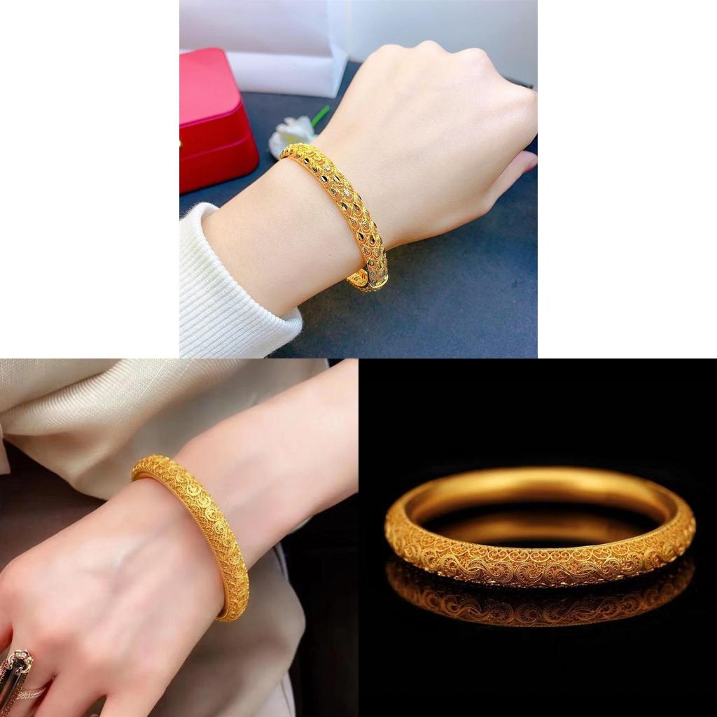 Gold Plated Hollow Floral Design Gothic Style Leather Bracelet For Ladies