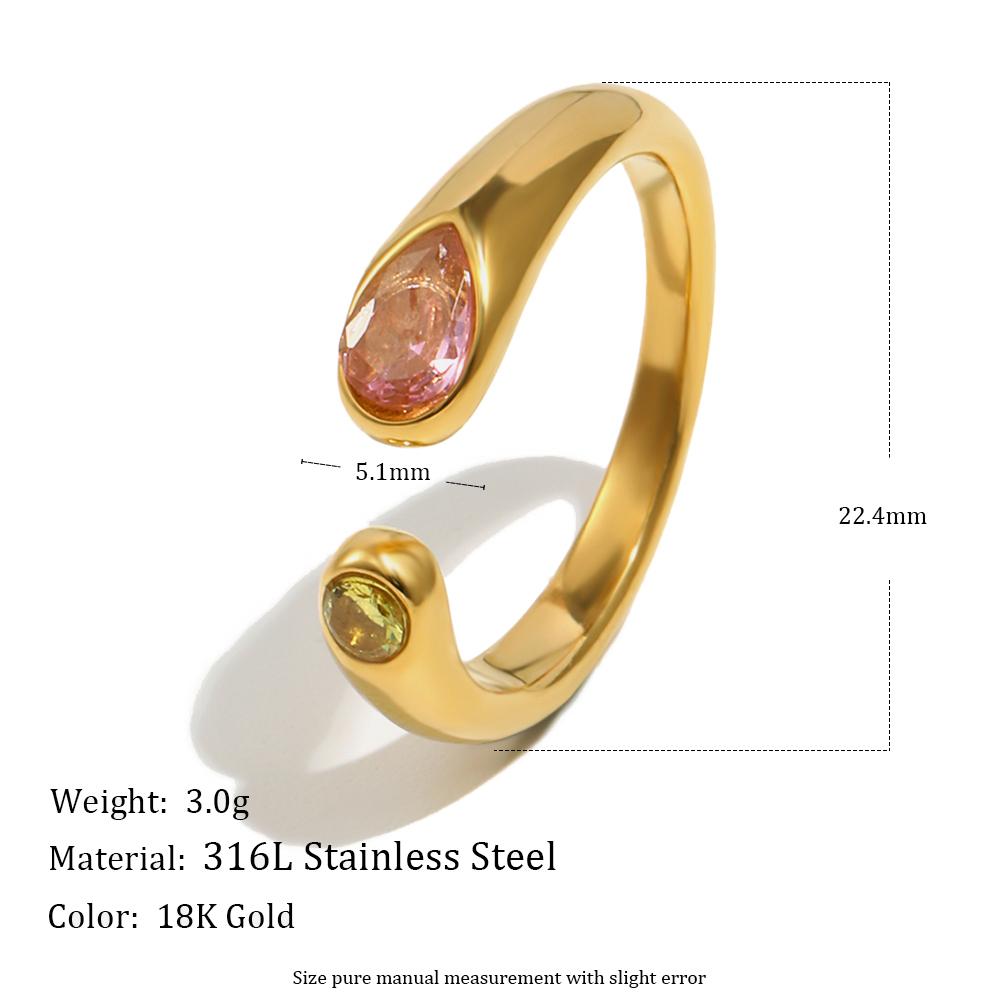 

MamacitaSlay 316L Stainless Steel Multicolour Zircon Open Ring 18K Gold Plated Waterproof Jewelry Women s Minimalist Ring Gift resizable