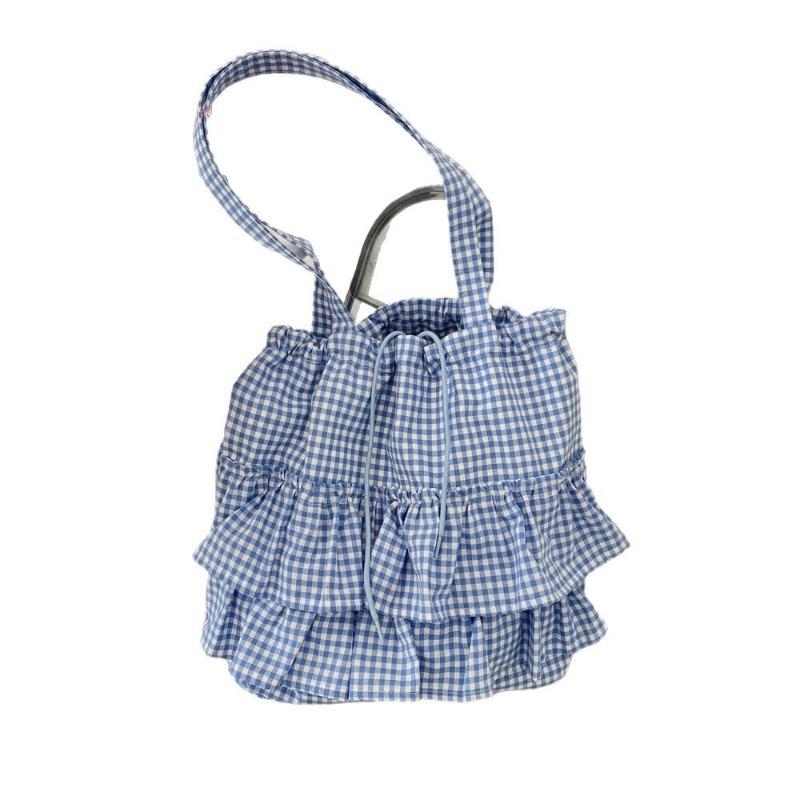 Cute college style plaid canvas bag women's new large-capacity lace tote bag