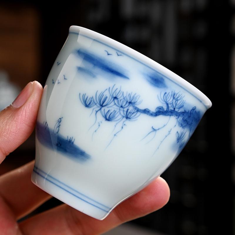 Hand-painted Ceramic Master Antique Blue and White Home Kung Fu Set Tasting Single Cup Bowl Large Tea Bo
