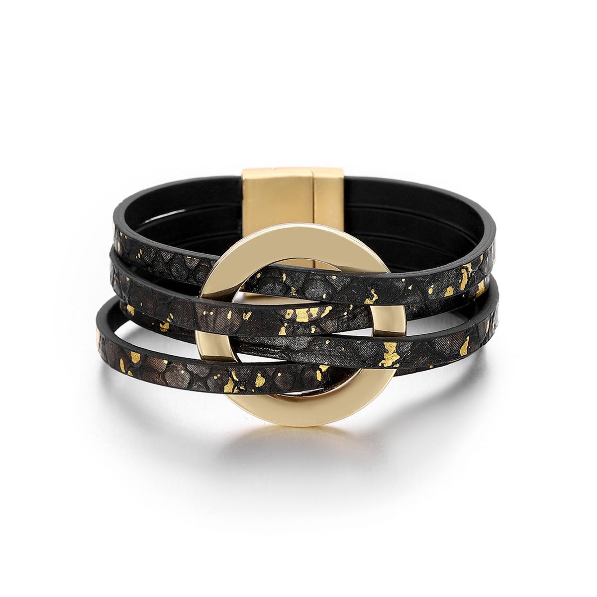 

Стильный многослойный женский кожаный браслет с магнитной застежкой - европейская и американская мода