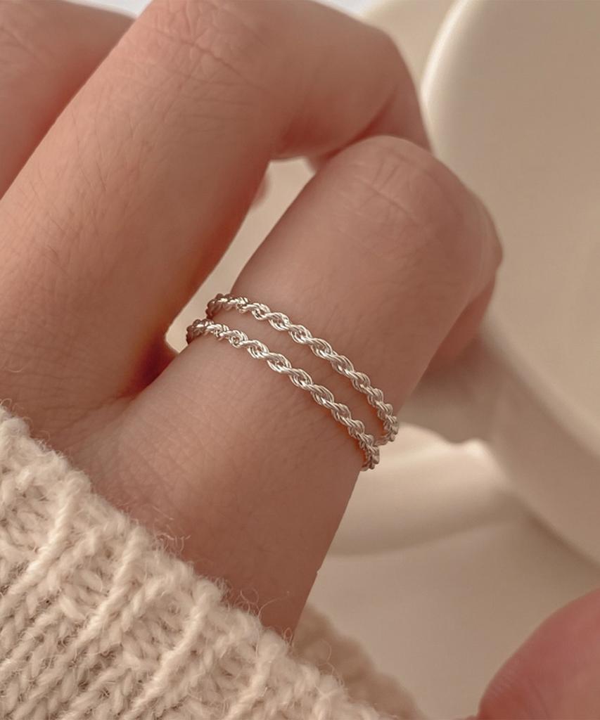 Helene Jewelry 925 Silver Twist Rope Chain Silver Ring (Type D)