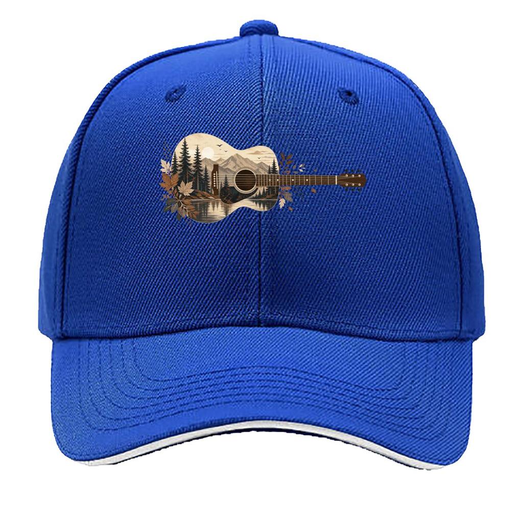 Rustic Forest Acoustic Guitar Silhou Sandwich Baseball Cap Sun Cap Outdoor Workouts Hat