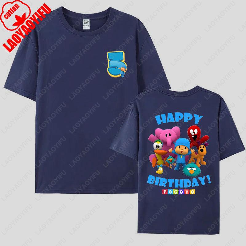 POCOYO Happy 3rd Birthday Cotton Tees Mom Dad Adult Short Sleeve Cartoon Birthday Party Tshirts Funny Cute Family Matching Tops
