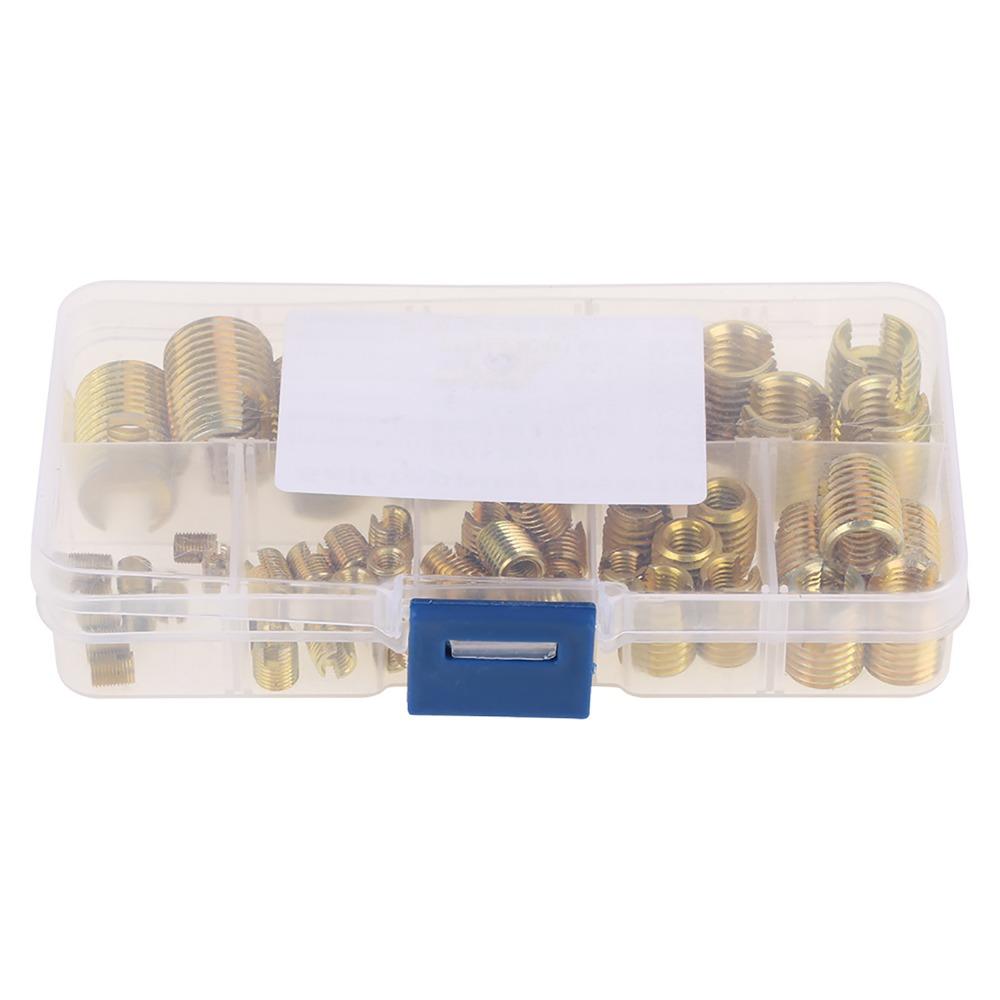 50pcs Brass Self Tapping Inserts M3-M12 Gold Threaded Inserts Kit Carbon Steel Storage Case Brass Slotted Thread Inserts