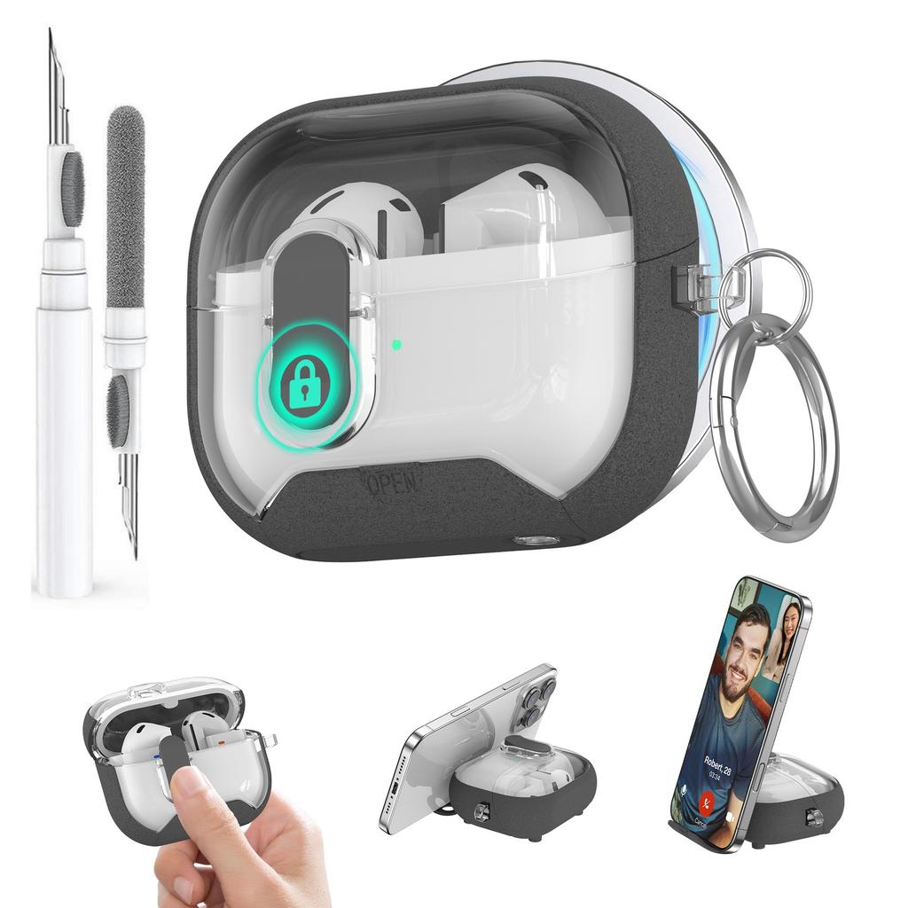Secure Lock Case for Samsung Galaxy Buds 3/3Pro Case with Phone Stand Protective Case with Cleaner Kit for Samsung Galaxy Buds 3