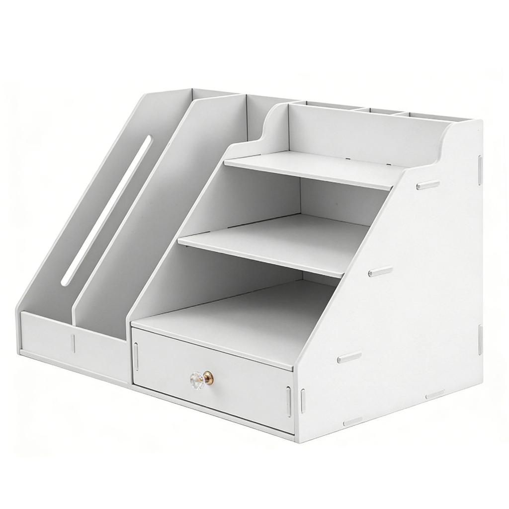 Desktop File Organizer PVC Space Saving Desk Organizer Shelf with Drawer for School Home Office Supplies B