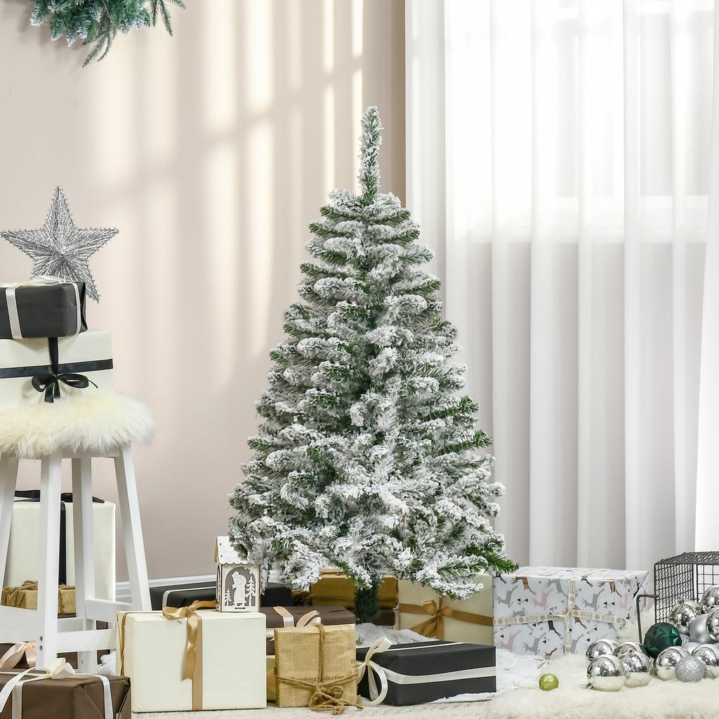Artificial Christmas Tree, Snow Effect, Flame-Retardant, Hinged Construction, Green/White