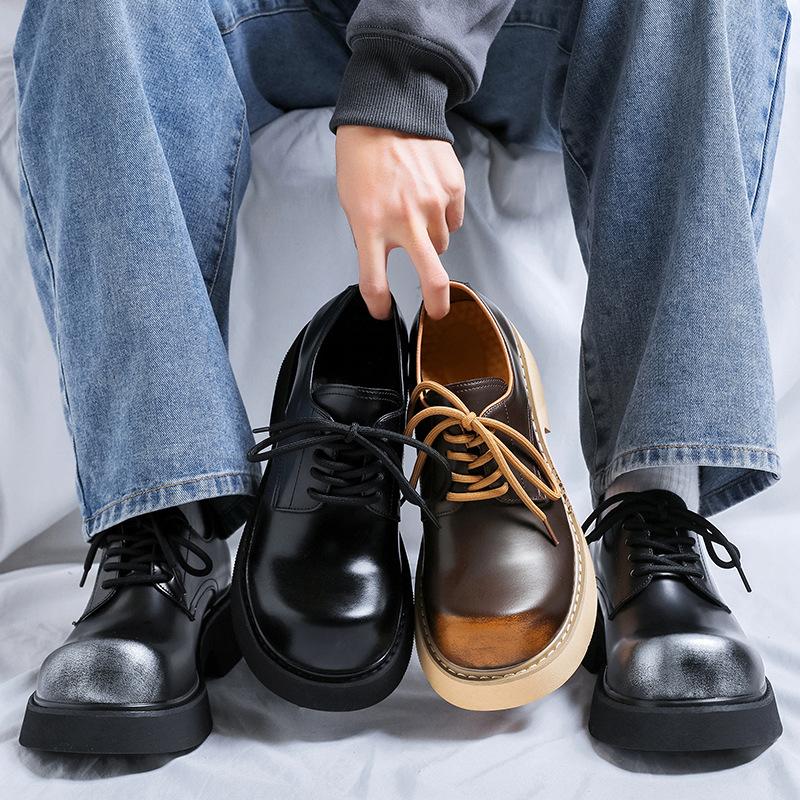 Fashion NEW Leather Women Men's Big Shoes Scalp Shoes Round Head Thick Bottom Soft Leather Retro Shoes Warm Boots BIG Size 45 46 48
