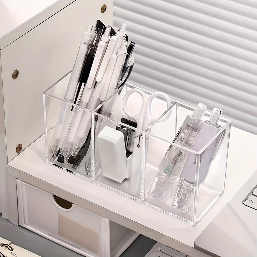 1pc Elegant Large Capacity Transparent Cosmetic Storage Box - Clear Makeup Organizer with 3 Compartments for Brushes, Lipsticks