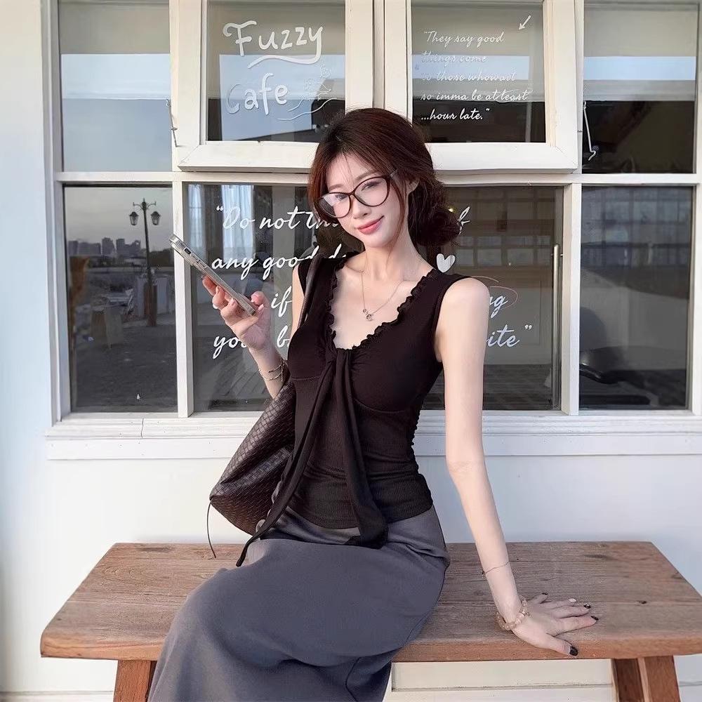 

French Hepburn-Style Twisted Solid Color Camisole - Slimming & Flattering Summer 2026 Top Large чорний