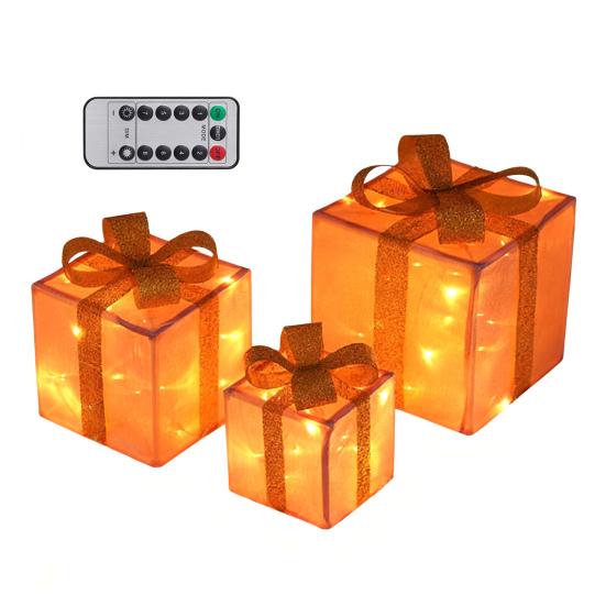 3 Stück Weihnachtsgeschenkboxen mit Beleuchtung und Schleife LED Leuchtende Geschenkboxen für Innen- und Außenbereich Zuhause Veranda Weihnachtsbaum Partydeko