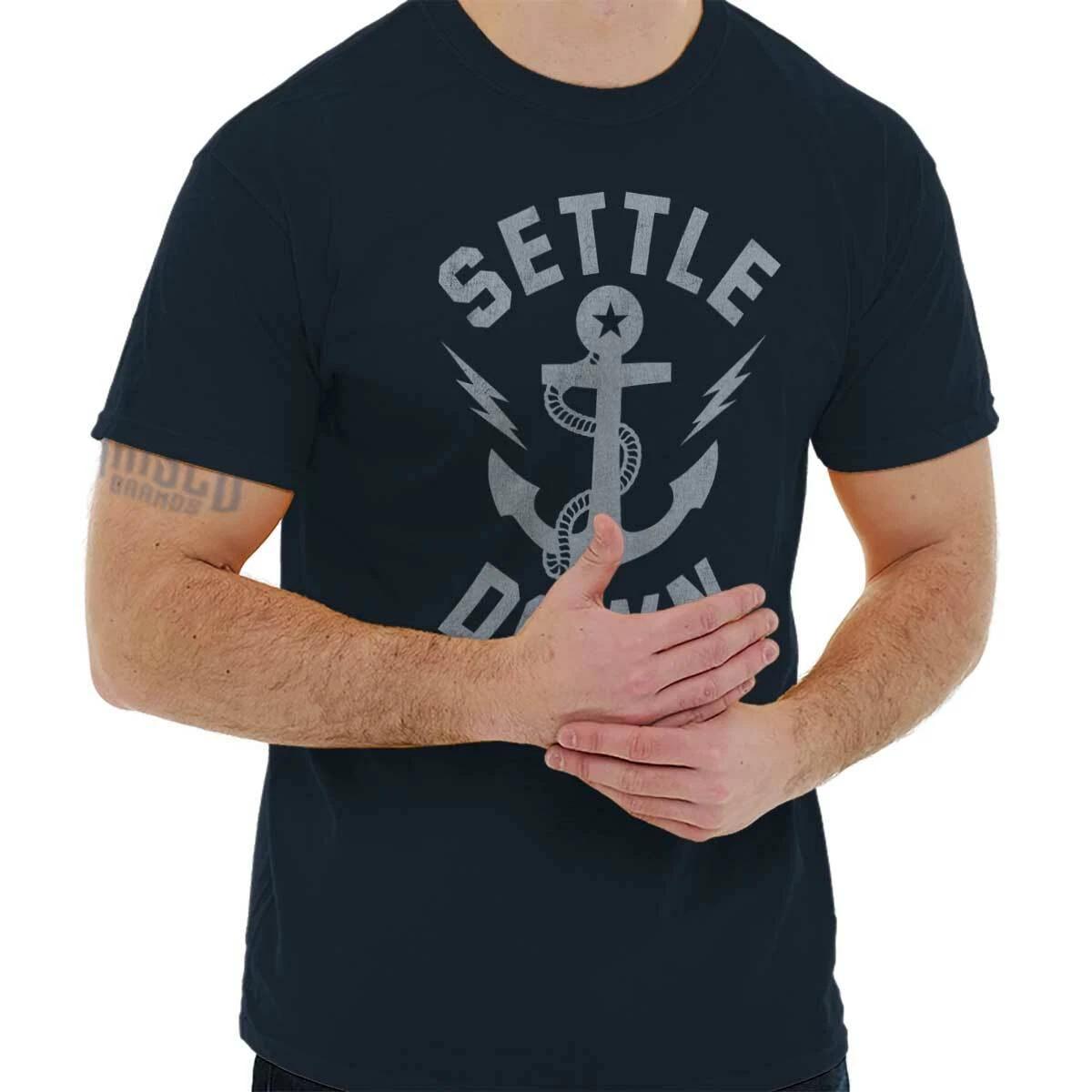 Nautical Sea Anchor Pun Settle Down Humor Womens or Mens Crewneck T Shirt Tee XXL
