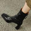 Retro Hand-scratched Square Head Thick Heel Fashion Short Boots Women's 2024 Autumn and Winter Soft Leather High-heeled Martin Boots Versatile Fashion