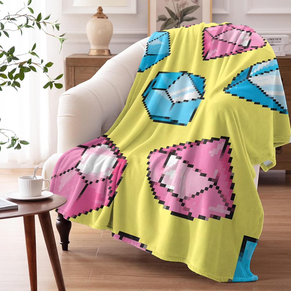 Pixel Art Throw Soft Flannel AC Blanket Lightweight Summer Nap Throw Cozy Blanket for Sofa Bed Travel Home
