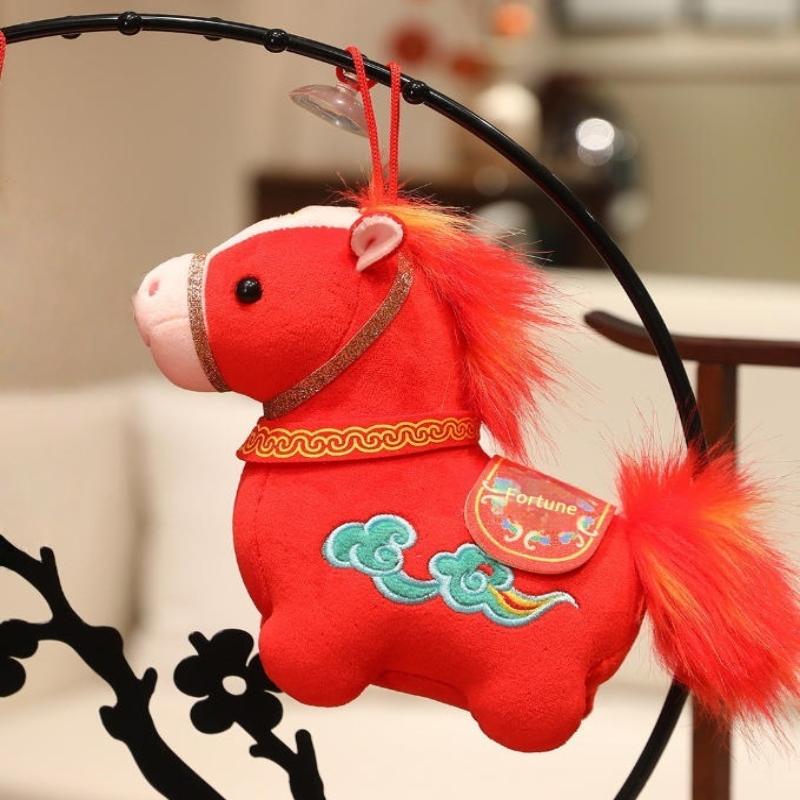 1 Stuk Jaar van het Paard Nieuwjaars Mascotte Pluche Pop Sleutelhanger 10/15/20/25cm Gelukkig Paard Speelgoed Hanger Kinderen Cadeau Huisdecoratie W145028WW-
