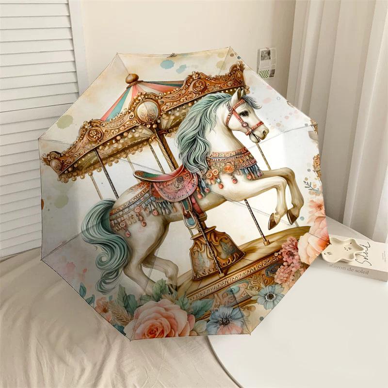 

1PC carousel horse Umbrella-8-Rib Reinforced, Automatic Open, Lightweight & Durable, Cute Fashion Accessory for Outdoor-P71
