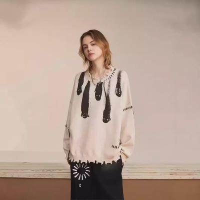 Women's Vintage Hole Knit Sweater - American Retro, Loose Fit, Autumn/Winter Design