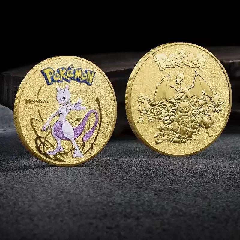 8Pcs/set Gold Pokemon Coins Pikachu Anime Commemorative Coin Charizard Golden Round Metal Coin Perfect Toys Beautiful Design