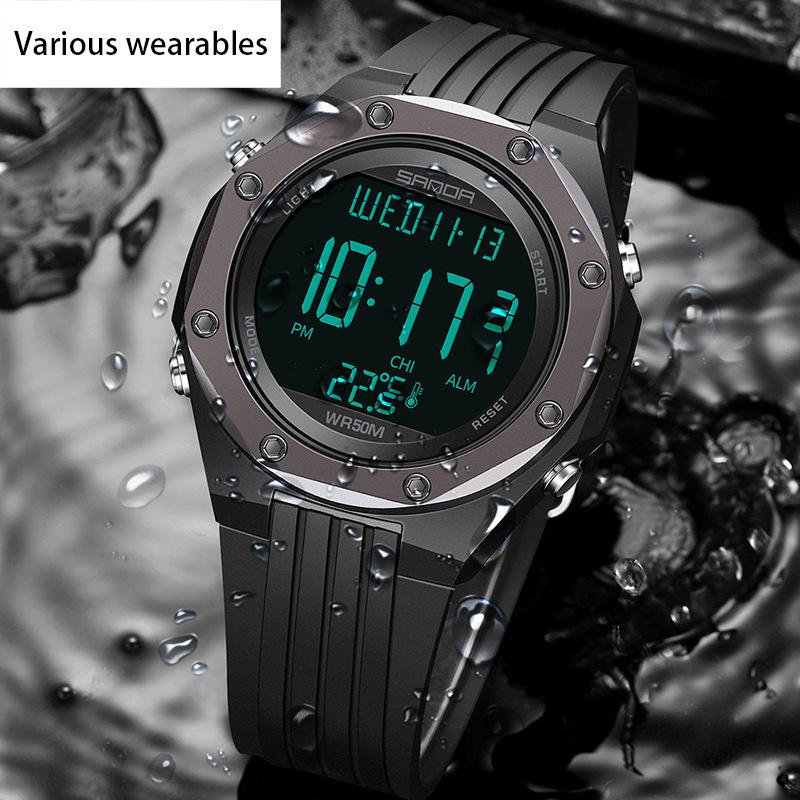 Fashion Single Display Cold Light Digital Watch Simple Multi-functional Temperature Measurement Waterproof Electronic Watch Outdoor Sports