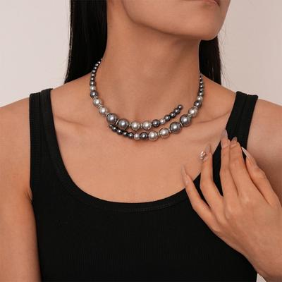 Temperament Glass Pearl Openning Necklace Retro Choker Neck Accessories  For Women Girls