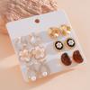 Ten-piece set of diamond-encrusted imitation pearl acrylic round flower triangular silver needle stud earrings retro earrings