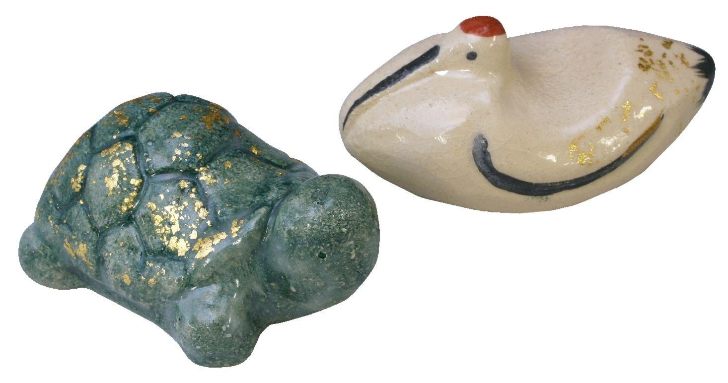 

подставки для палочек дизайн журавль и черепаха из дерева павловнии HRT410 Кё-яки, Киёмидзу-яки Раку-ири (в коробке) пара, (Раку)