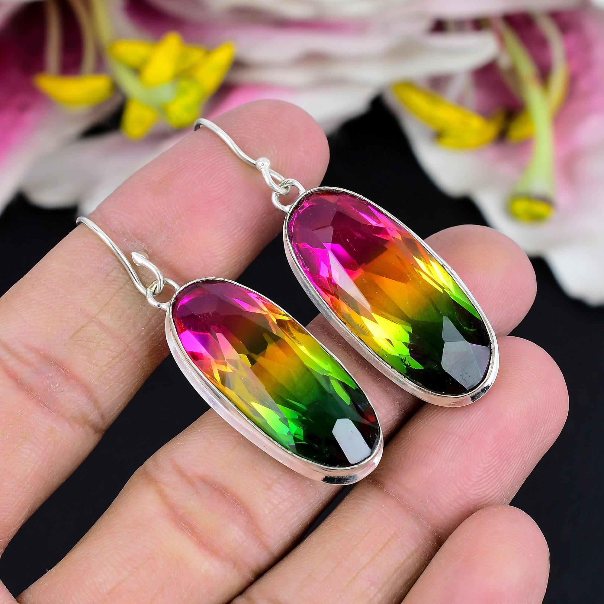 

Bi-Color Tourmaline Gemstone 925 Sterling Silver Jewelry Earring 2.17 KG-1773