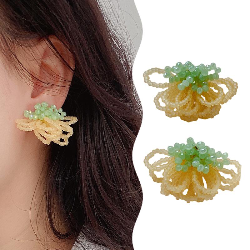Summer Colorful Fringed Flowers Earring Temperament Elegant Personality Beaded Stud Earrings For Women Jewelry Gift
