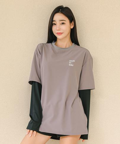 Tyubeuteuli Women'S Loose Fit Layered Rash Guard B723 Mud Gray