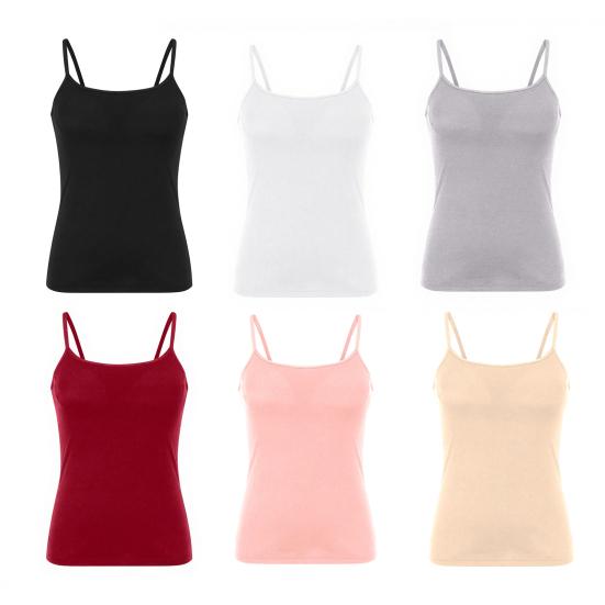 Dames Camisole Tanktop met Ingebouwde BH Spaghettibandjes Ronde Hals Gewatteerd Basic Cami Shirt Zomer Casual Mouwloos Trainings Topje