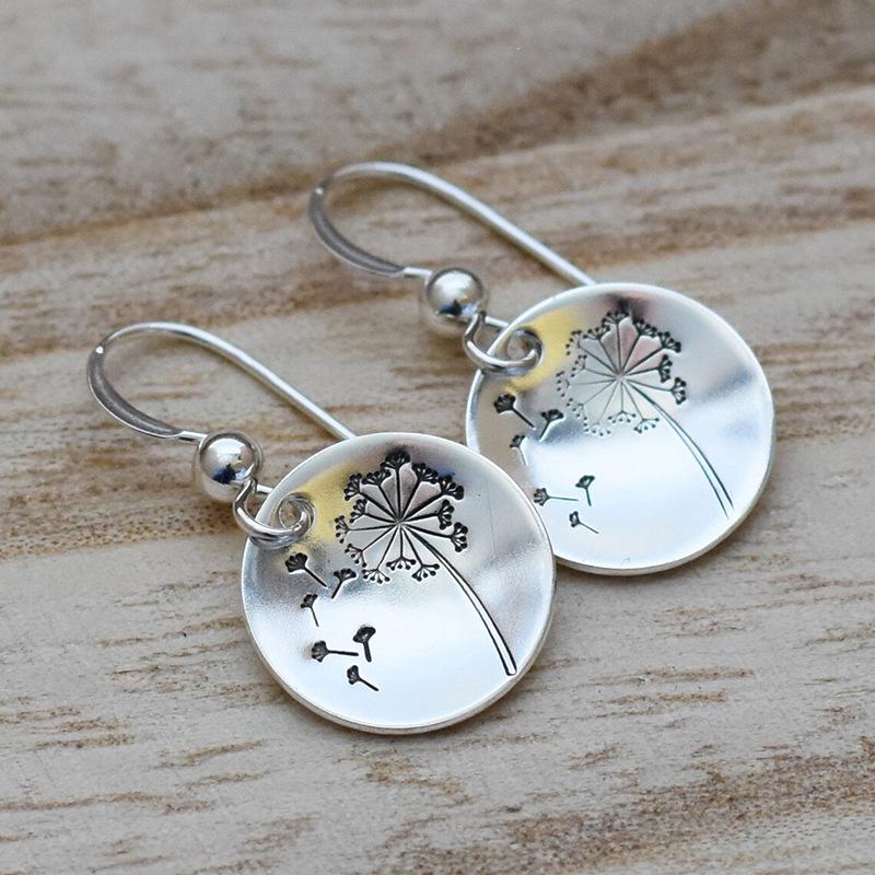 Cao Shi Simple Retro Dandelion Earrings - Ladies' Round Court Style Dangles