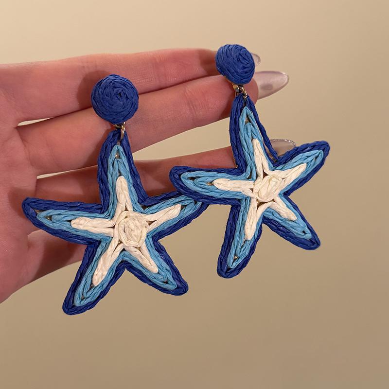 

Плетеные вручную весенние новые серьги-звездочки, серьги в стиле ins для отпуска на море, модные преувеличенные высококлассные серьги