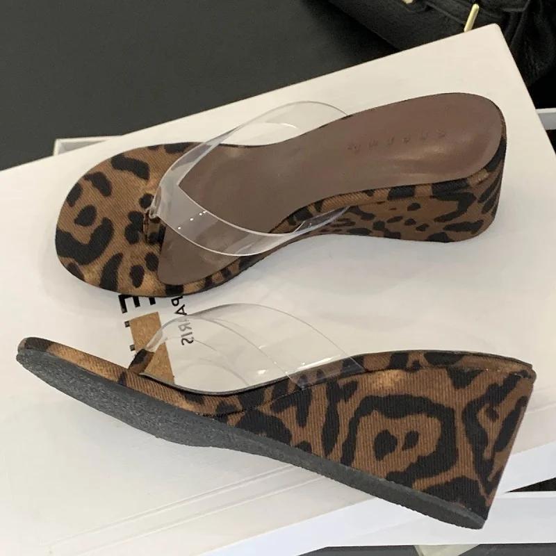 Fashion Round Clip Toe PVC Transparent Women Slippers Designer Wedge High Heels Flip Flops Ladies Shoes