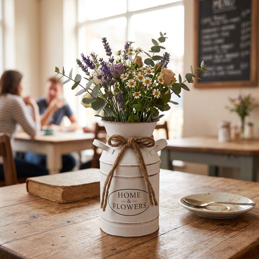Two Side Handle Farmhouse Vintage Vase Galvanized Iron Flowerpot Classic Flower Bucket Living Room