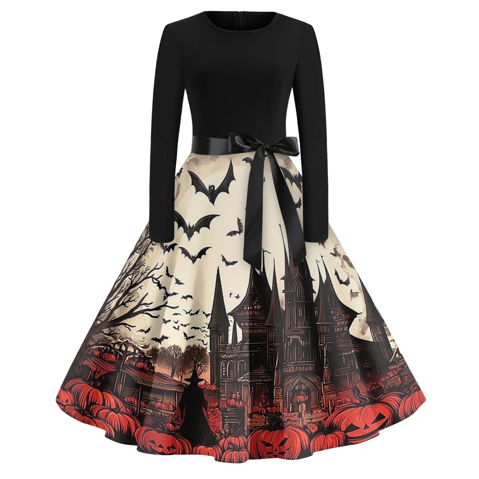 

Женское повседневное модное платье винтажного стиля с круглым вырезом и принтом на Хэллоуин XL белый