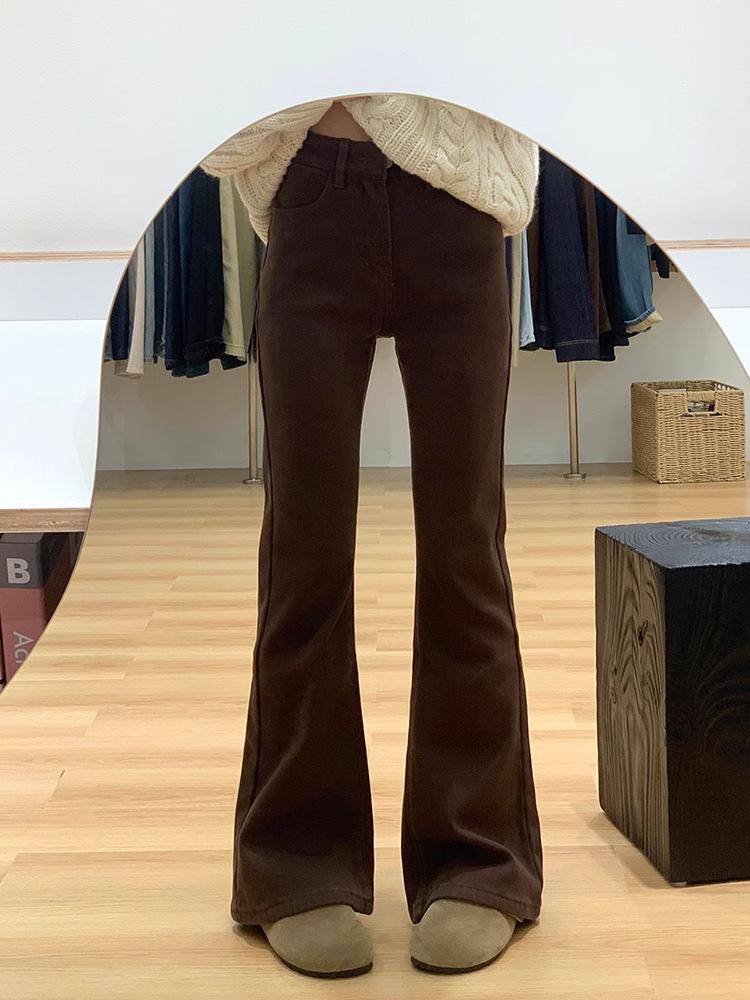 Women's Plus Size High Waist Brown Micro Flare Jeans - Stretch Slimming Pear Shape Fit