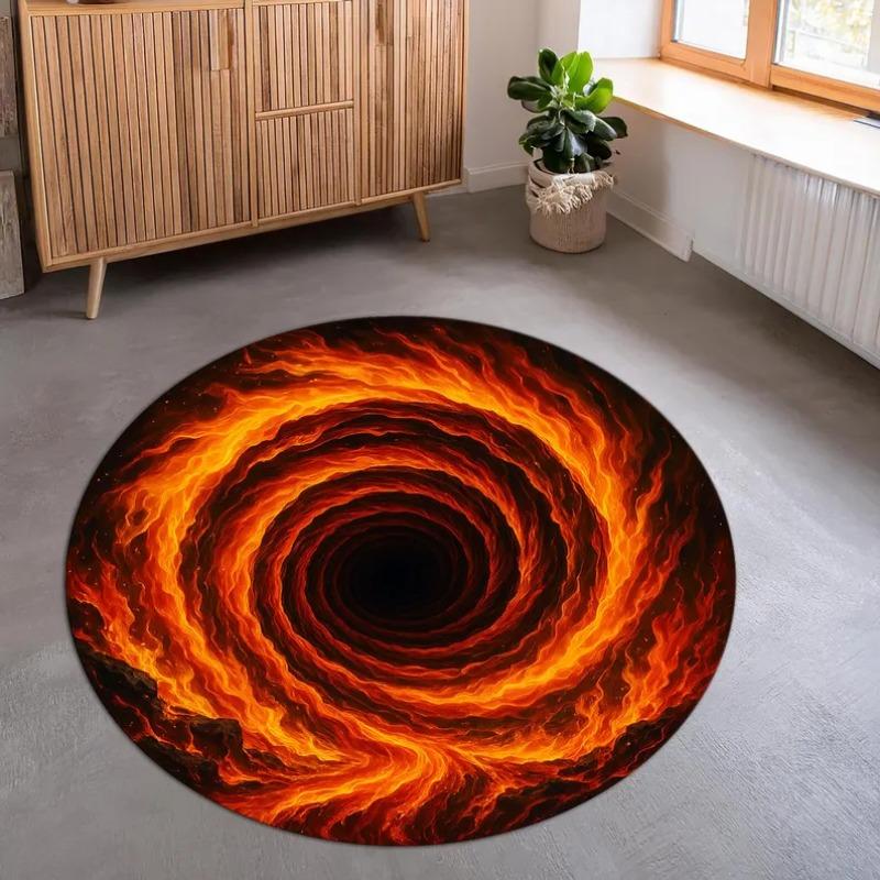 Ковер  Планетарная черная дыра , Огненно-оранжевый и красный ковер-круг-водоворот, Космический портал Энергетический коврик для драматического декора комнаты Модный 60cmx60cm