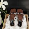 Fashion temperament silver fairy style low heel one-word slippers women's summer wear 2025 new with skirt cool slippers