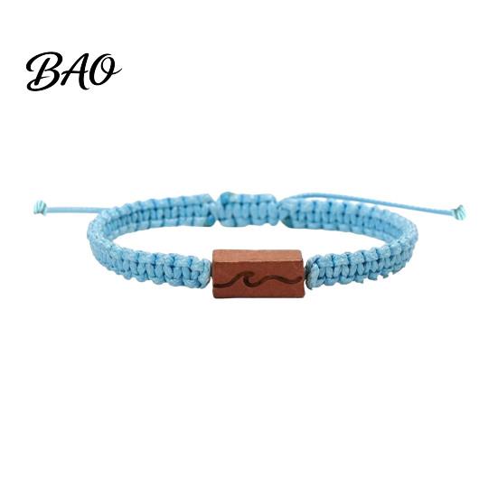 Durable Wear Resistant String Wristband Adjustable Rope Bracelet with Wooden Charm, Ocean Wave/Mountain for Meaningful Gift Boyfriend Girlfriend Women