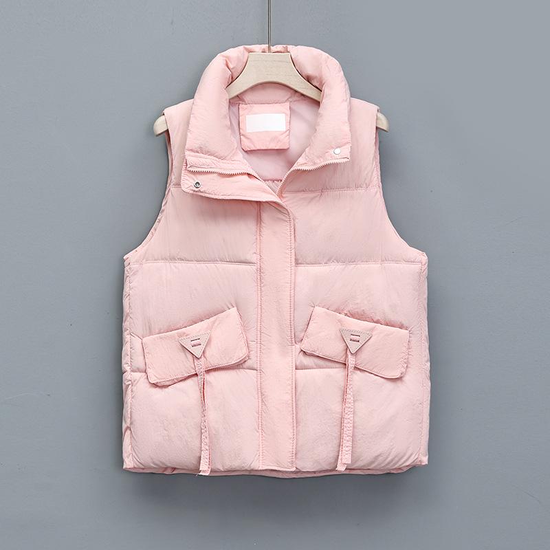 

Женский пуховый хлопковый жилет без рукавов - Маленький, Весна/Осень/Зима, Новая короткая студенческая верхняя одежда M [recommended 90-120 jin] розовый