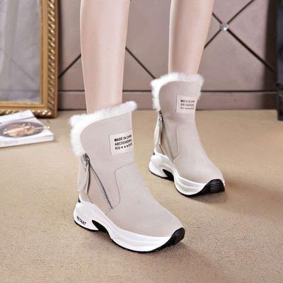 Schneestiefel Damen Pelz Winter Dicke Sohlen Weiches Leder Sport Kurze Stiefel Plus Samt Dicke Baumwollschuhe