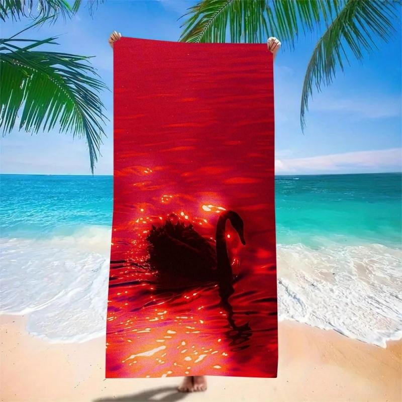 Red Black Panther Print Beach Towel Super Absorbent Quick Dry Microfiber Animal Pattern Blanket for Picnic & Outdoor Relaxation