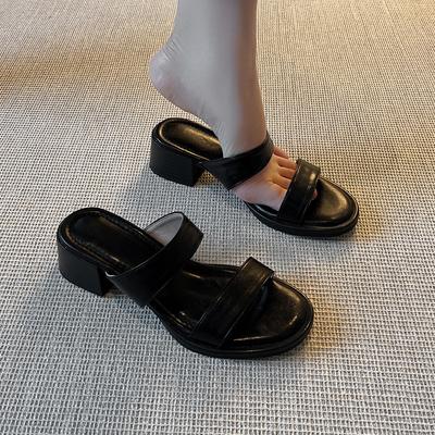 Chengdu Style Retro Thick Heel with Cool Slippers Women's Summer New Soft-soled Slippers Not Tired Feet Beach Sandals Women
