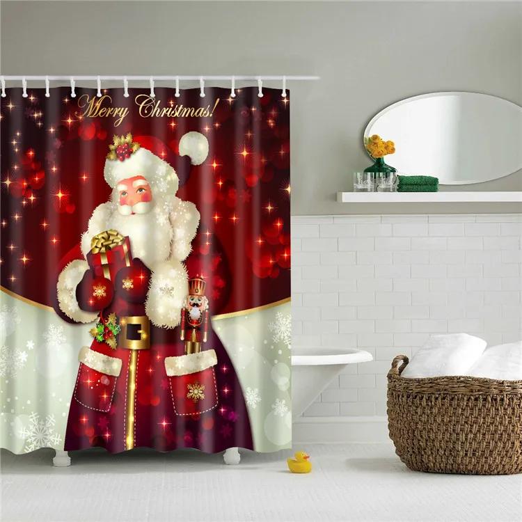 Merry Christmas Santa Claus Shower Curtain Xmas Present Bathroom Shower Curtains Fabric Waterproof Polyester Bathroom Curtain