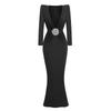 Rochie sexy cu decolteu adânc în V, plisată, cu mânecă lungă, rochie lungă, rochie decorativă tridimensională, rochie