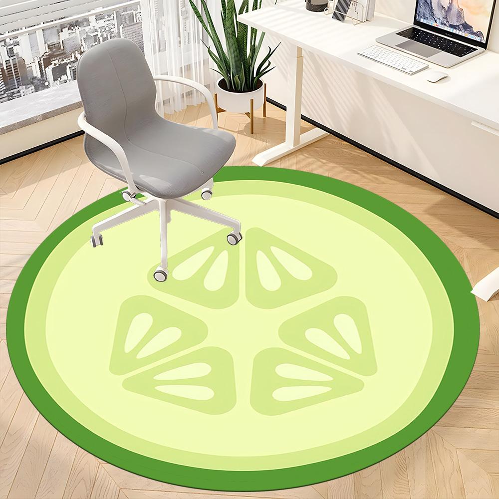 1PC Cucumber Slice Office Round Area Rug, Mat Suitable For Office, Under Office Chairs Bedroom Living Room Home Decor, Room Deco