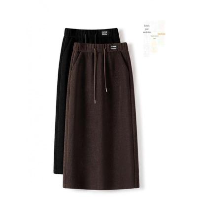 2024 New Style High-Waist Corduroy A-Line Skirt - Casual Slim Fit, Medium Length for Autumn/Winter