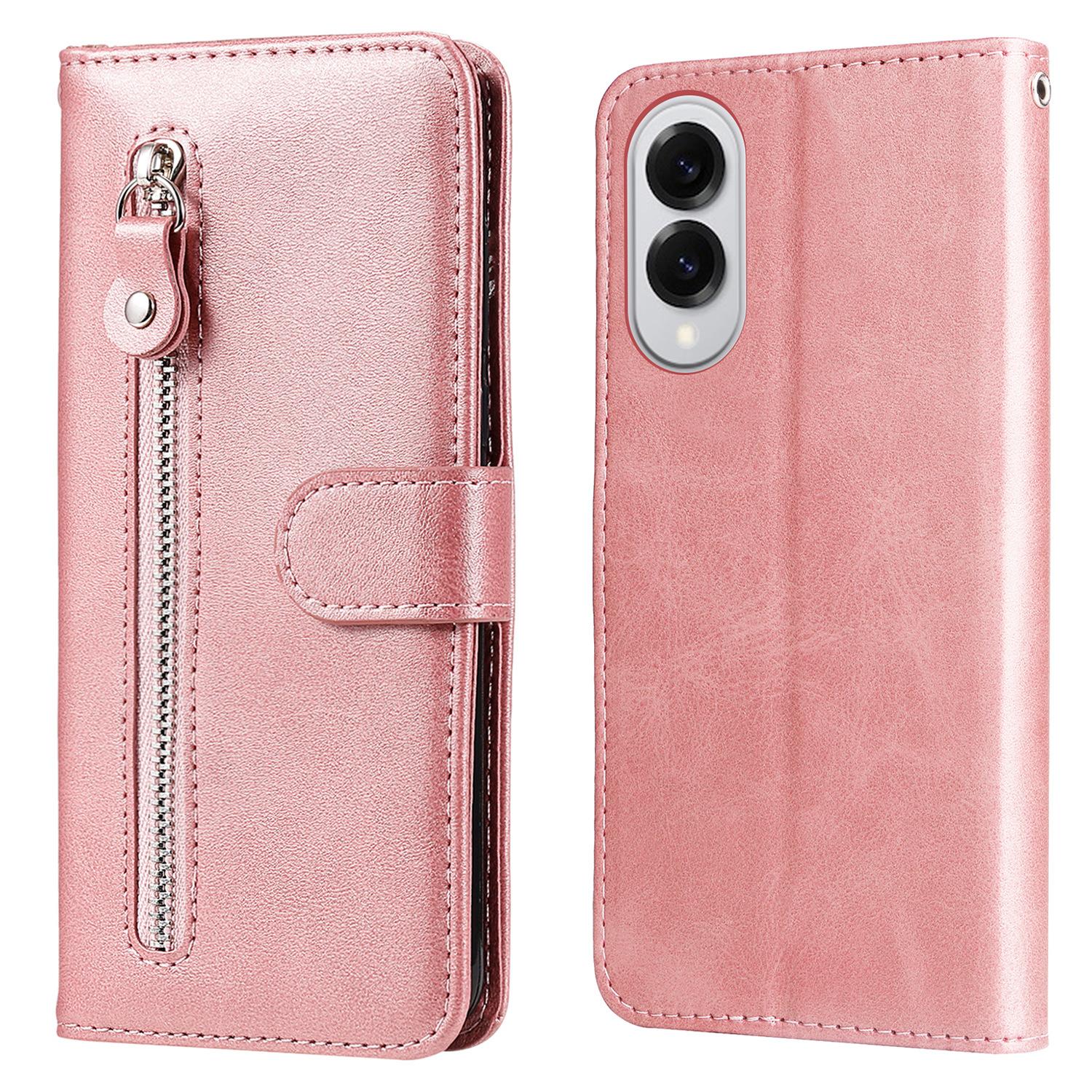 

For Samsung Galaxy S25 Edge Case Zipper Wallet Calf Texture PU Leather Phone Cover Pink